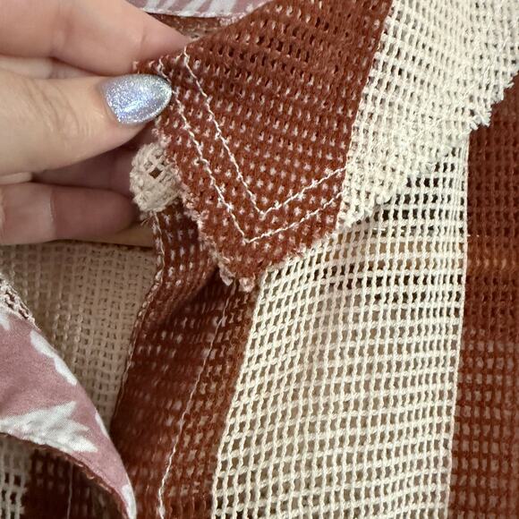 FREE PEOPLE | We The Free Del Mar Open Weave Brown Stripe Cabana Top | Medium - Picture 7 of 9